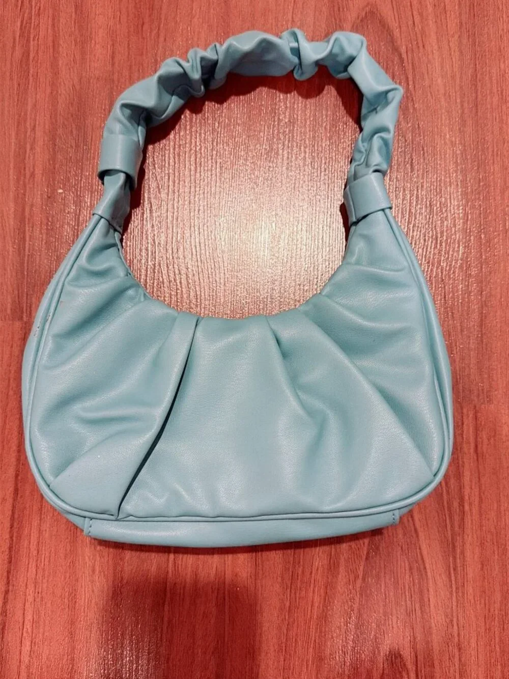 Light Blue Ruched Shoulder Bag Soft Hobo Purse Scrunch Handle